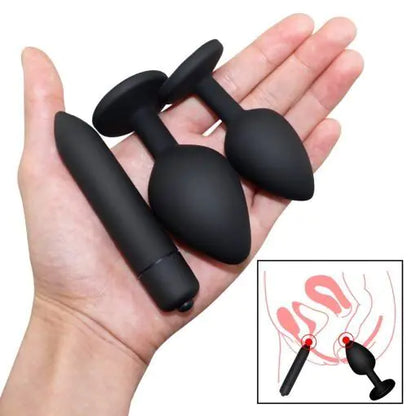3PC Black Silicone Anal Training Set